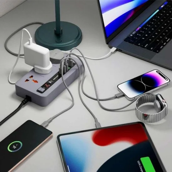 Porodo Multi-Port Power HUB 4 USB-A-USB-C Ultimate Home - Office Kit 2M - Gray